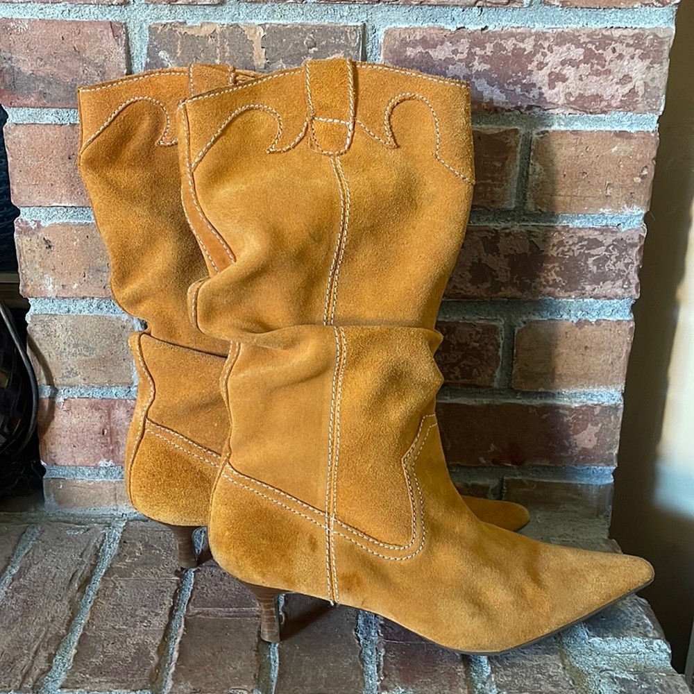 Madeline Jaida Leather Pull On Slouchy Kitten Heel Boots
